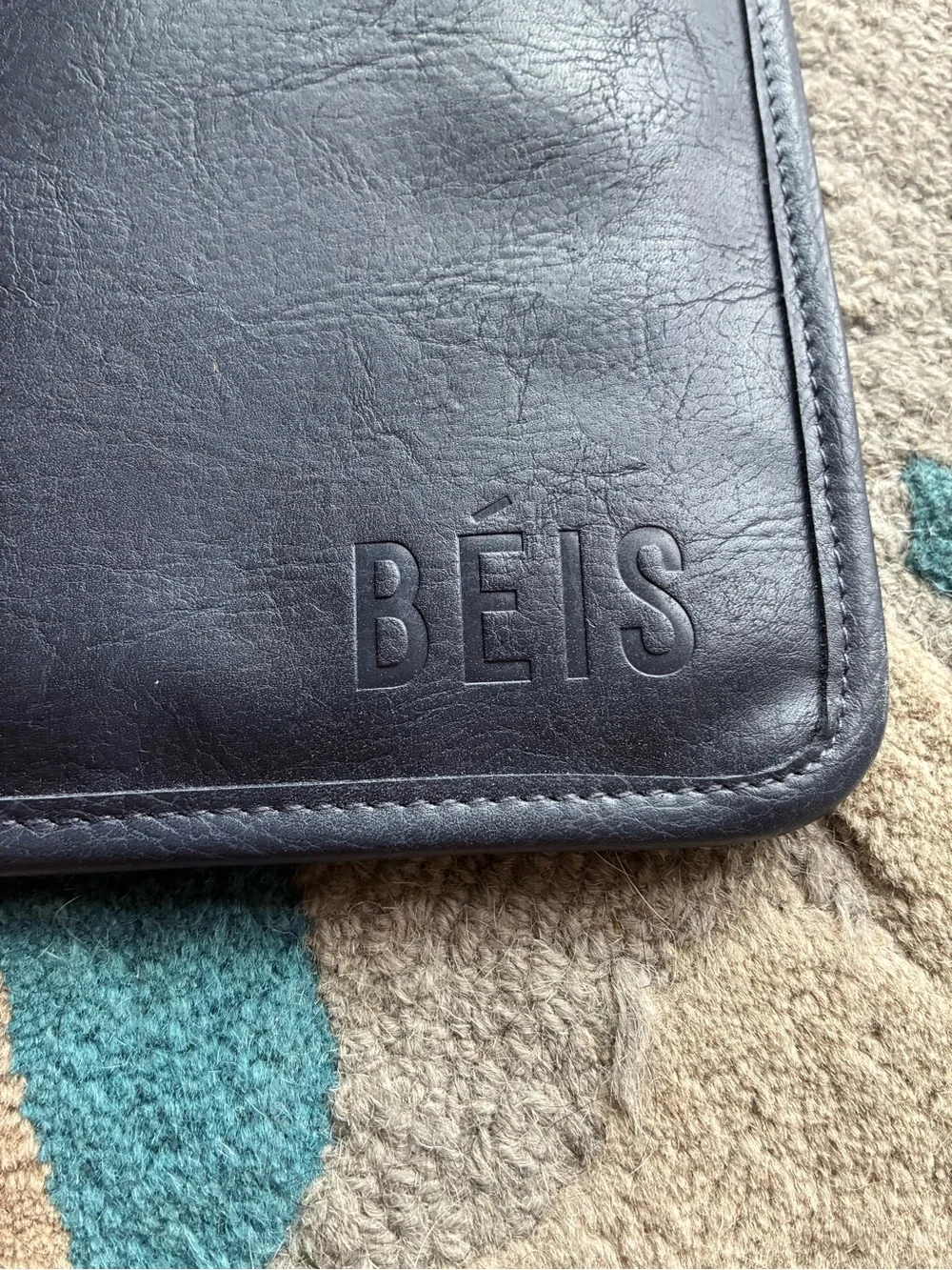 Beis. Navy Faux Leather Laptop Sleeve - Sleek Protective Sleeve